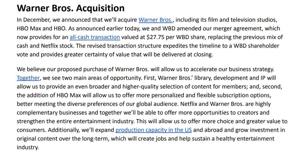 奈飞改为全现金收购华纳兄弟探索 意在压制派拉蒙竞购